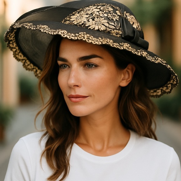 American Vintage Accessories - Sonni of San Francisco Hat Straw, Mesh, Lace Formal Kentucky Derby Vintage